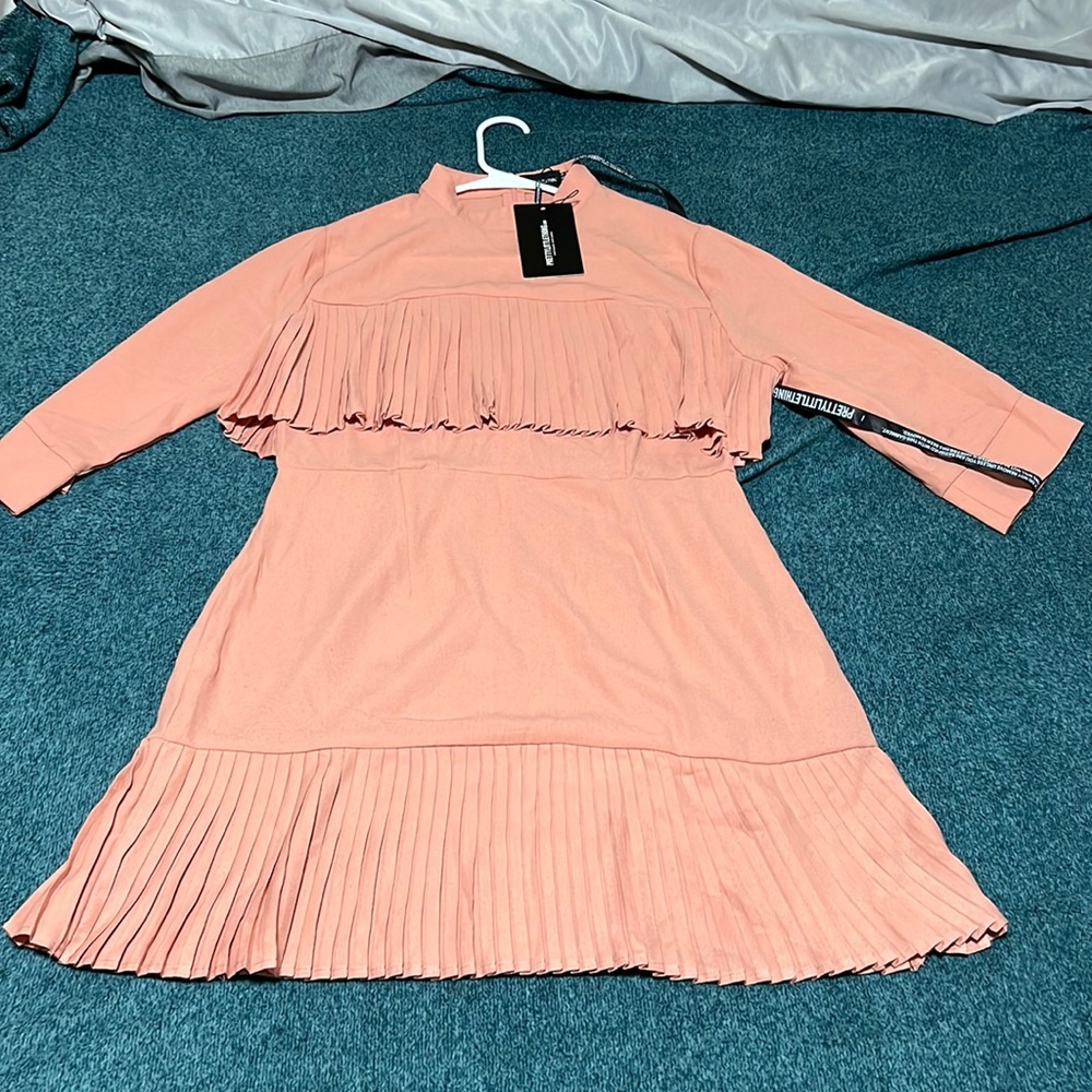 Dust pink cocktail dress with mid quarter sleeves
